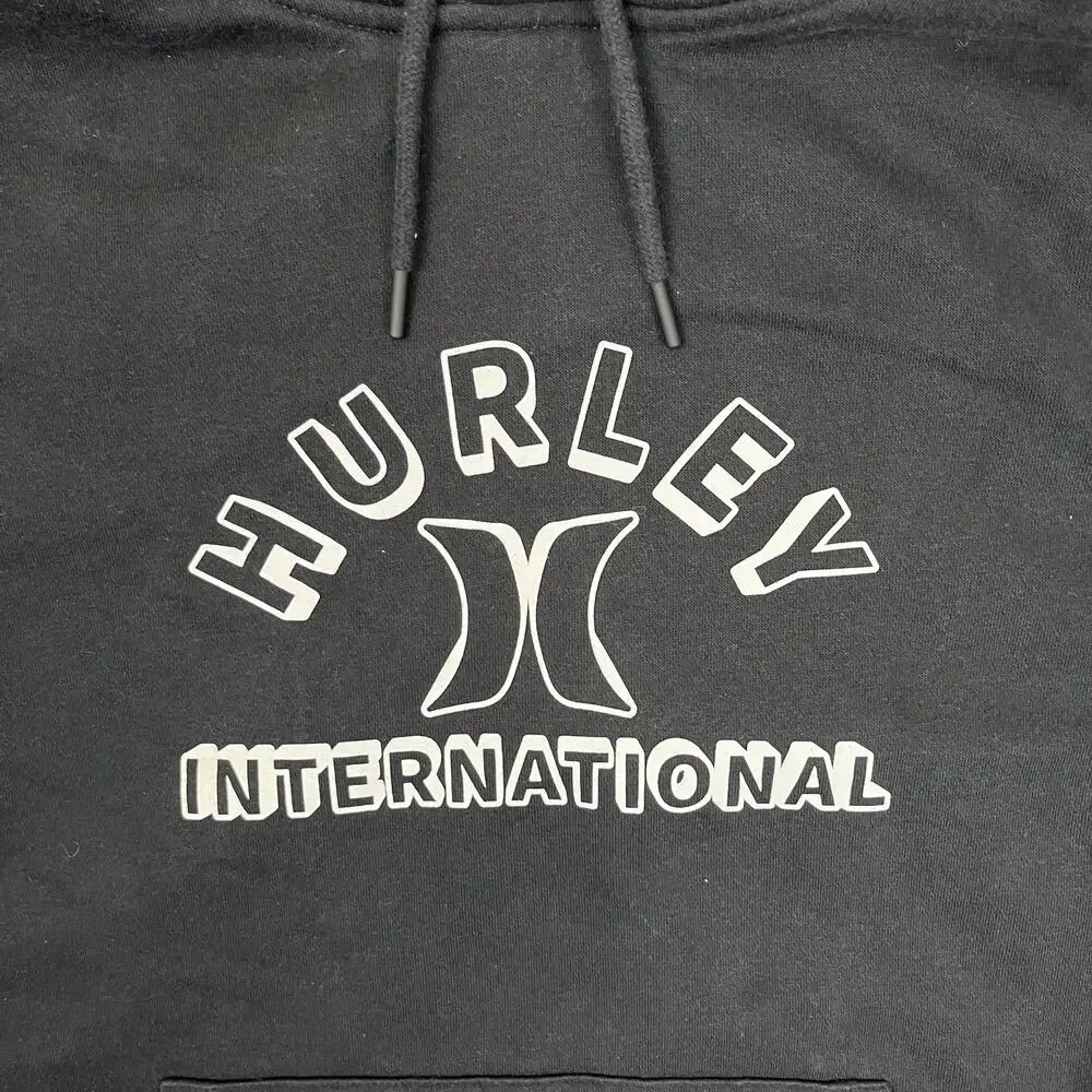 Hurley Hoodie Mens Medium Black Fleece Pullover Sweatshirt Surf Retro Y2K